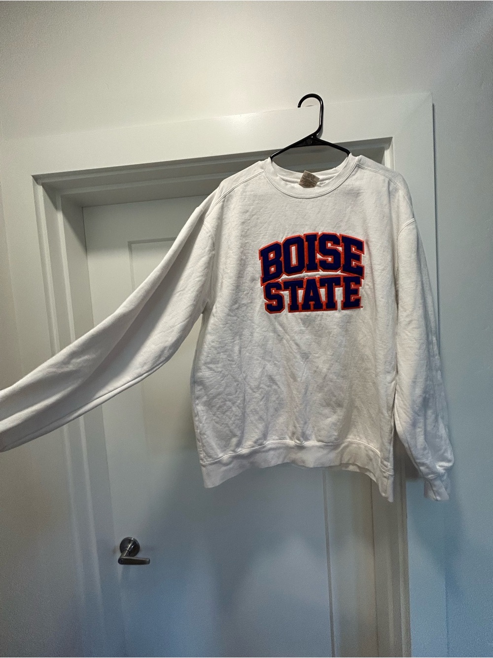Comfort Colors White Crewneck with Blue and Orange Logo